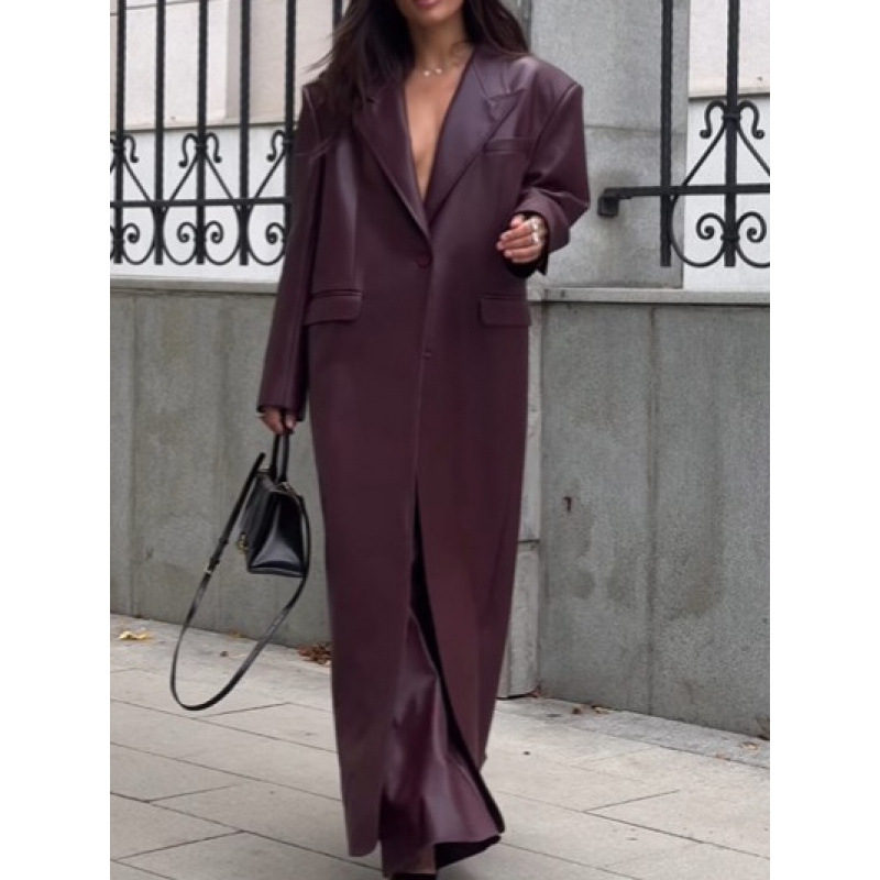 Streetwear Brand Belts - Women Autumn Long Leather Jacket Pu