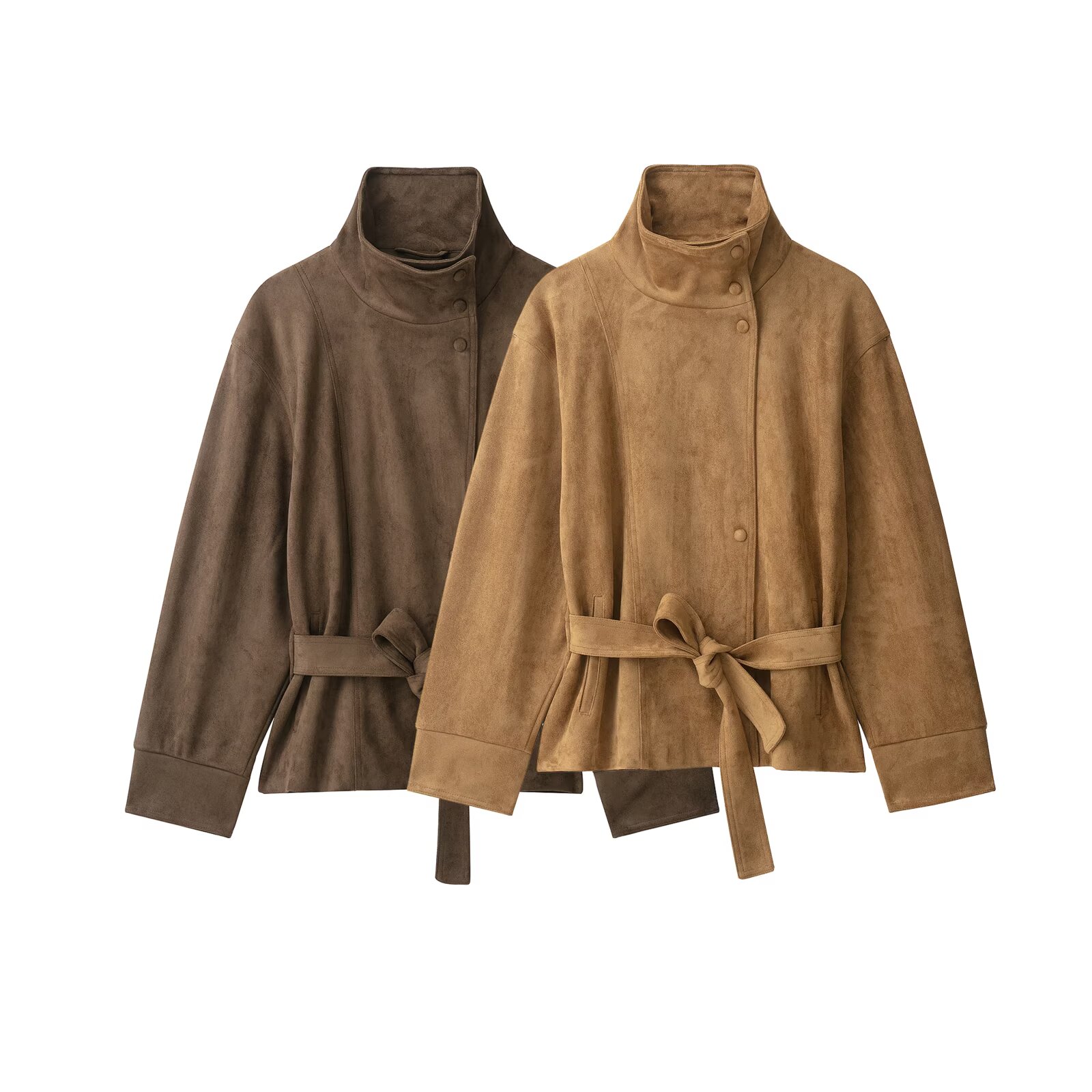 Streetwear Brand Belts - Brown Suede Belt Short Trench Coat