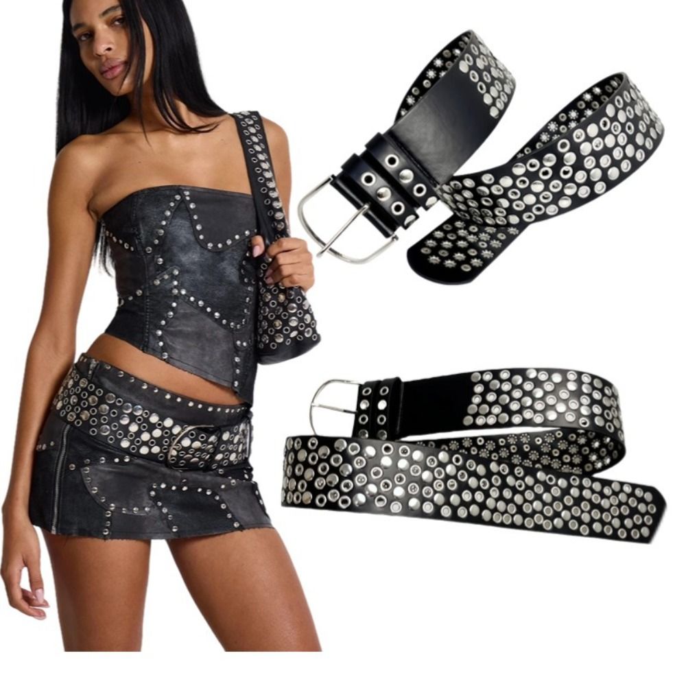 Punk Hollow Eyelet Rivet Belt  - Streetwear Brand Belts ulasan dan harga