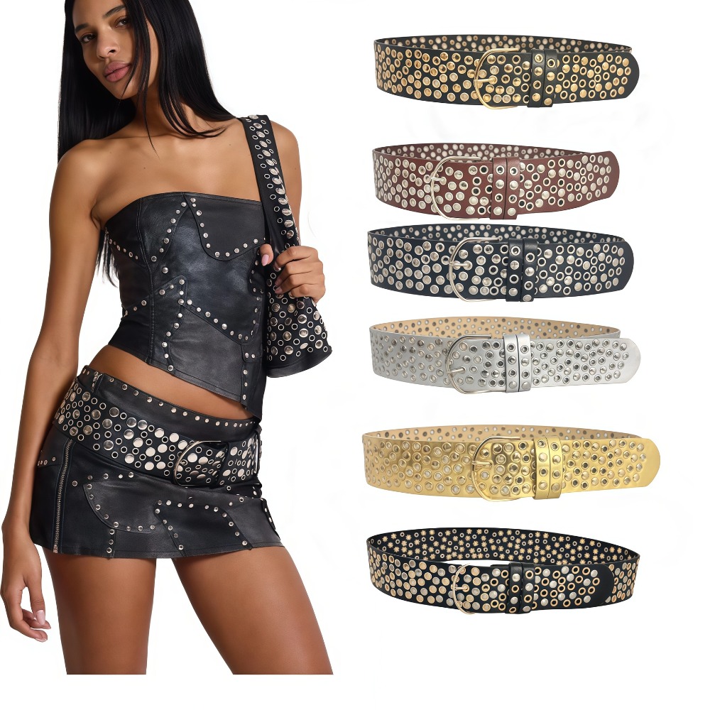 Punk Hollow Eyelet Rivet Belt  - Streetwear Brand Belts ulasan dan harga